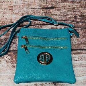 Teal Crossbody Bag with Gold Accents
